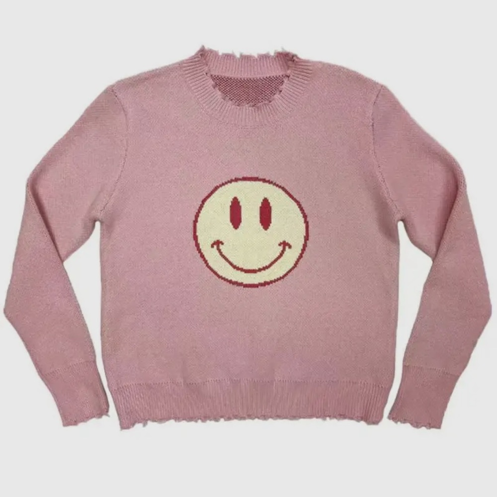 Smiley Face Sweater - Pink
